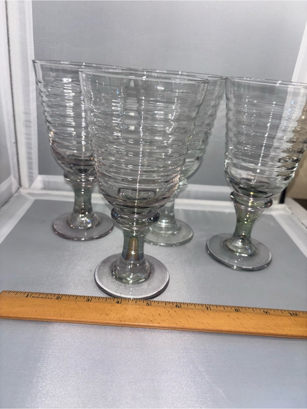 4 Libbey Sirrus Clear Ribbed Water Wine Goblet Glasses 7 Inch Pedestal